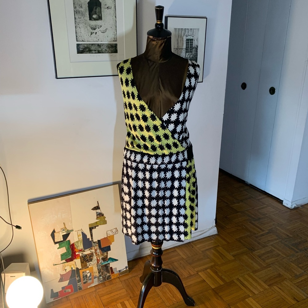 Diane Von Furstenberg - Black, White & Yellow Dress - Size 12